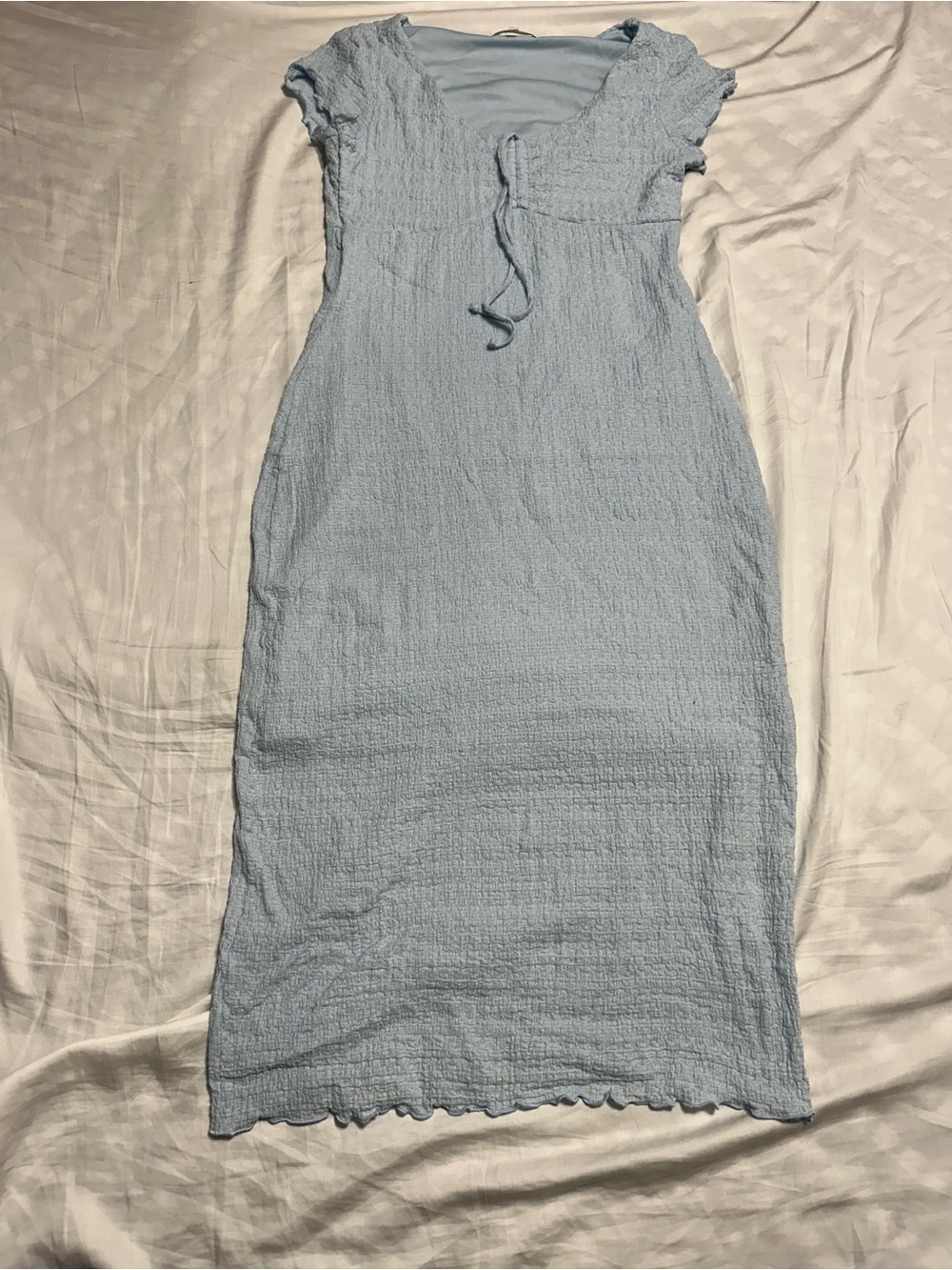 Smocked Light Blue Midi Dress